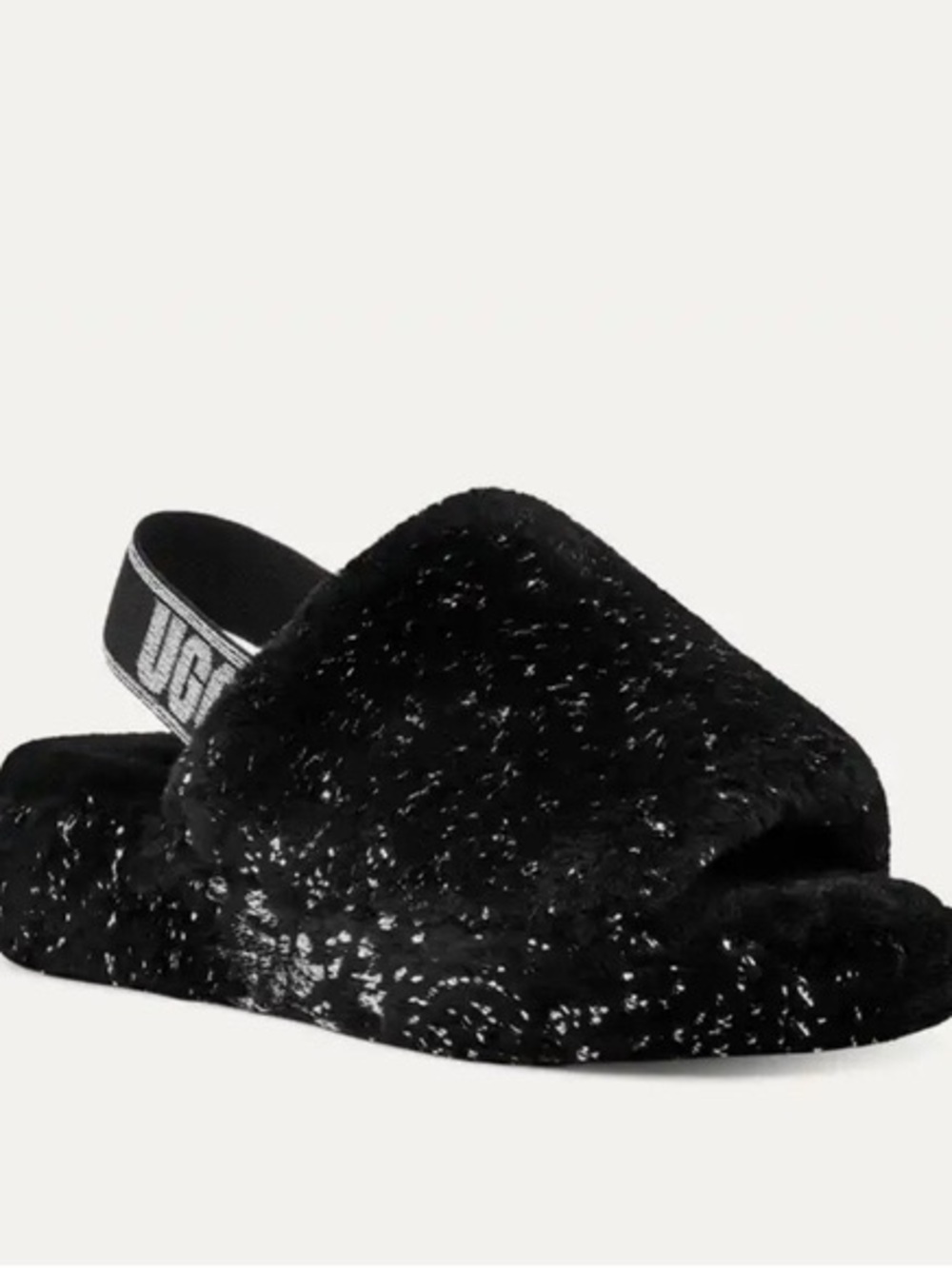 UGG Black Sparkle Fluff Slide Sandals